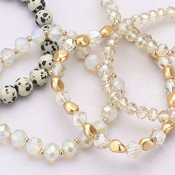 Neutral Cross Pendant Beaded 5 Piece Stacked MultiLayered Stretch Bracelets - Picture 4 of 4